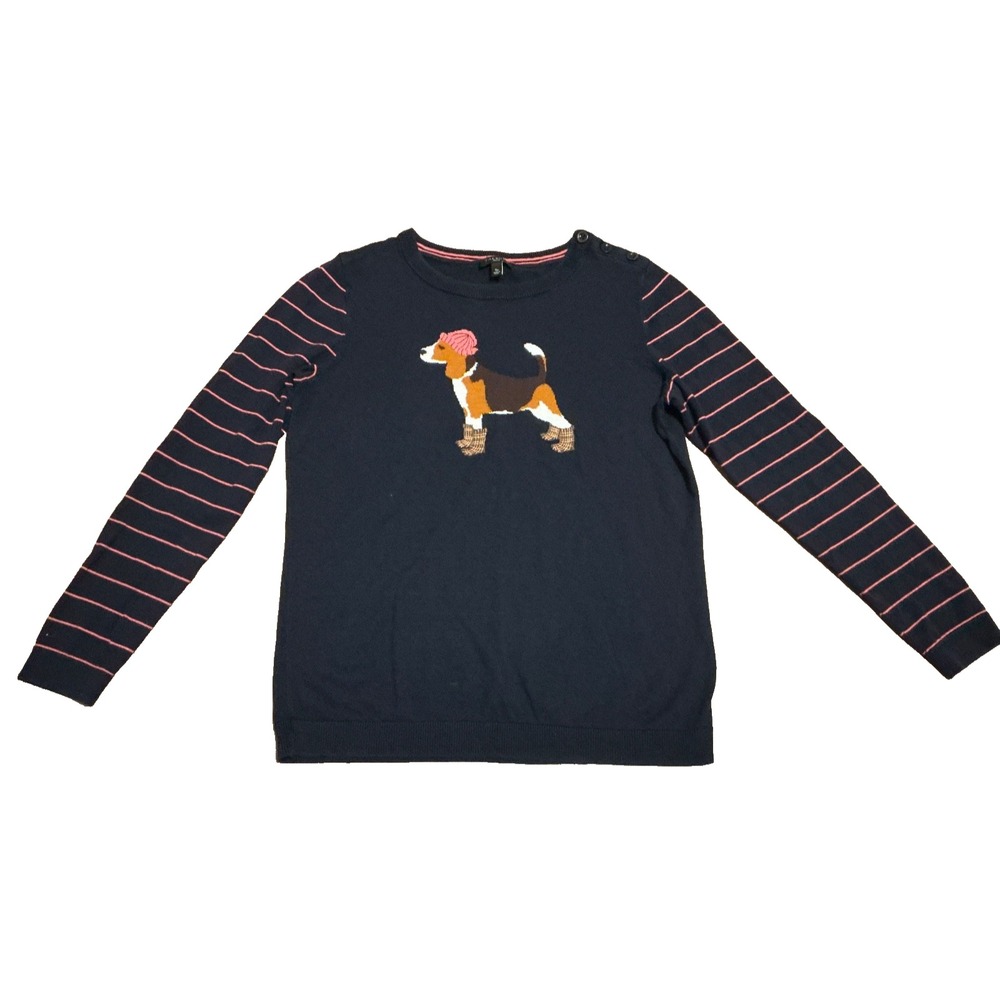 Womens Sweater-TALBOTS-navy cotton blend 'Beagle' lightweight pullover SM Petite